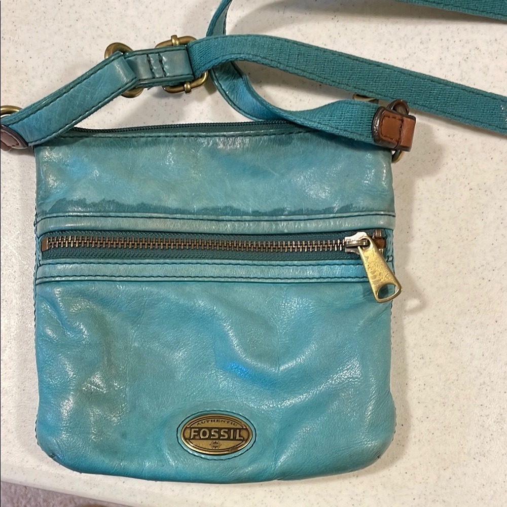 Fossil Teal Leather Crossbody Bag